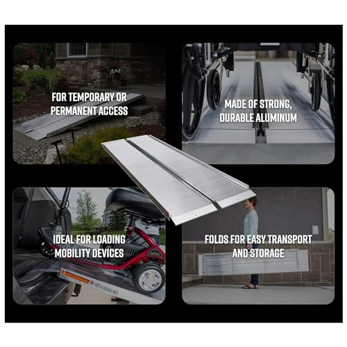 EZ-ACCESS SUITCASE 4 Feet by 30 Inches Portable Singlefold Ramp w/Ergonomic Handles, Extruded Tread, and Self Adjusting Bottom Transition Plates