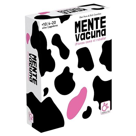 Mercurio - Mente Vacuna - Juego De Mesa Familiar - Para 4 A 20 Jugadores - Incluye Vaca Rosa, 80 Cartas De Preguntas A Doble Cara, Fichas Y Blocs - Ideal Para Reuniones, Fiestas Y Grupos- 20 Minutos