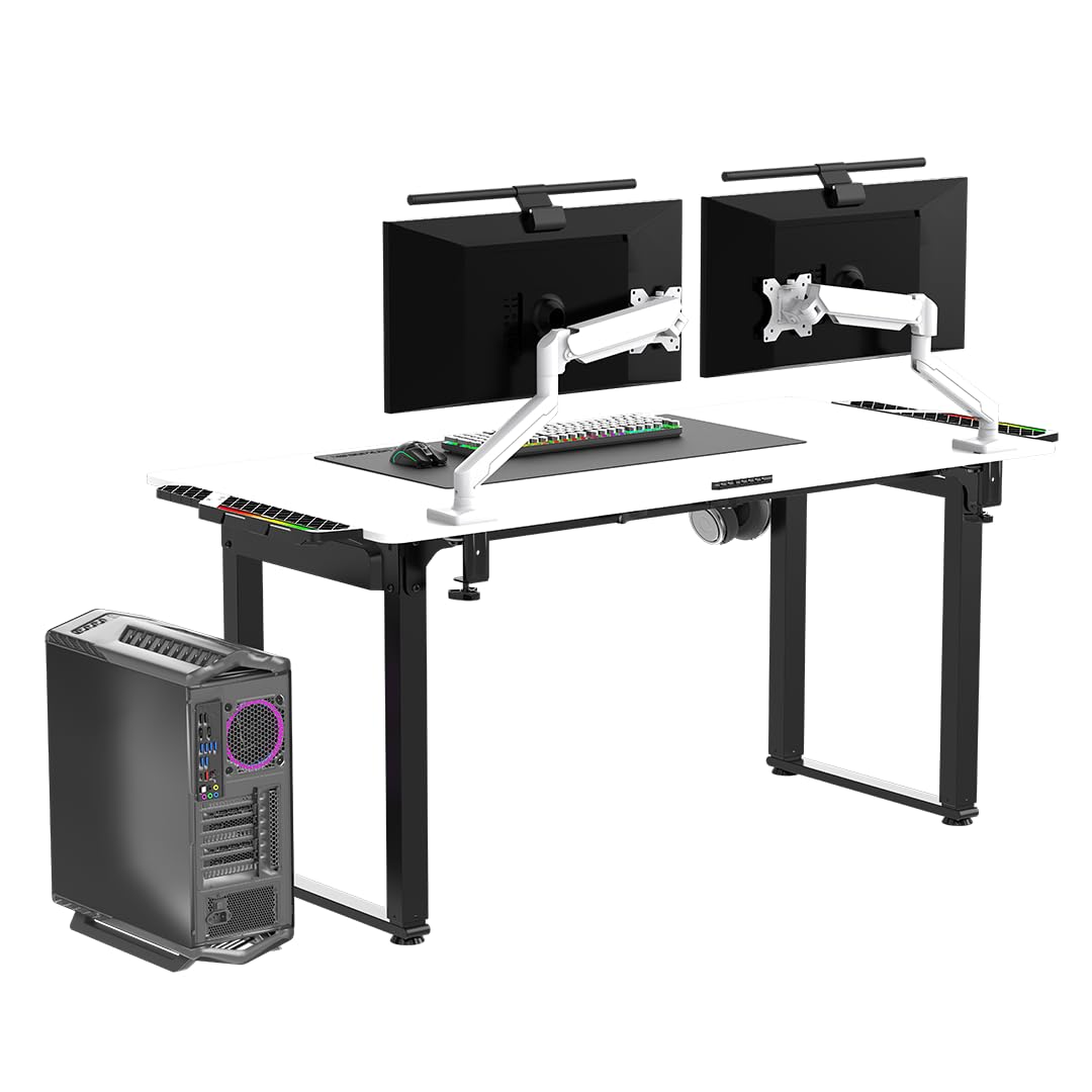 ULTRADESK Uplift V2 Computertisch Gaming Tisch Schreibtisch, Stahlkonstruktion, Platz für DREI Monitore, Elektrische Höheneinstellung, mit RGB-LED, Inklusive Zubehör, 176 x 75 cm, Weiß
