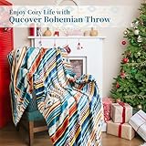 Qucover Kuscheldecke Wohndecke 130x150cm,Zweiseitige Bunte Decke Boho,Flauschig&Weich Sofadecke Couchdecke,Fleecedecke Bunte Streifen,Sofa Decke für Reisen Zelten Outdoor Hohes Stoffgewicht 260 GSM