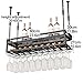 GDMEPMU Adjustable Industrial Metal Hanging Wine Rack - Ceiling Mounted Wine Shelf with Glass Holder for All Wine Bottle Sizes - Perfect for Home Bar and Kitchen Decor