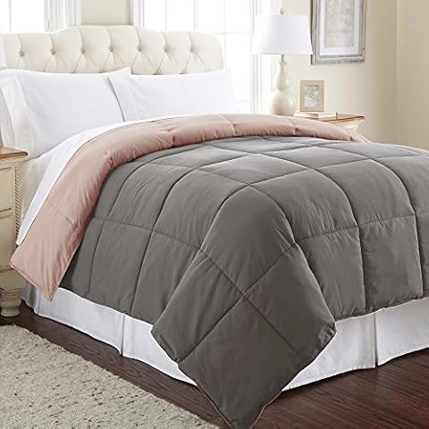 Modern Threads Down Alternative Microfiber Quilted Reversible Comforter & Duvet Insert - Soft, Comfortable Alternative to Goose Down - Bedding for All Seasons Charcoal/Misty Rose King Cover