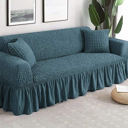 Boshen 3D Bubble Lattice Elegant Stretch Sofa Cover Loveseat Cover Couch Cover Spandex Elastic Sofa Slipcover Protector With Skirt 1 2 3 4 Seater #TOP5