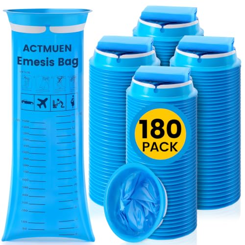 Actmuen Vomit Bags Disposable 180 Pack, 1000ml Emesis Bags for Adults & Kids, Portable Puke Barf Bags for Car Travel Morning Sickness and Nausea Relief Leak Resistant and Odor Proof Design