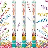 Cañón Confeti Boda, Cañón para fiestas y eventos, Fáciles y Seguros de Usar, Apto para bodas, eventos, celebraciones, Uso interior y Exterior, Diseño Serpentina Multicolor, 60 cm, Pack de 3 unidades