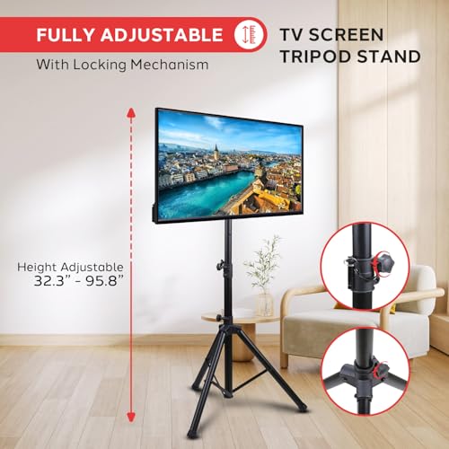 Pyle Premium statyw na telewizor LCD z płaskim ekranem, przenośny stojak, składany uchwyt, pasuje do telewizorów LCD i LED z płaskim ekranem do 32", regulowana wysokość, udźwig 10 kg, VESA 200x200,