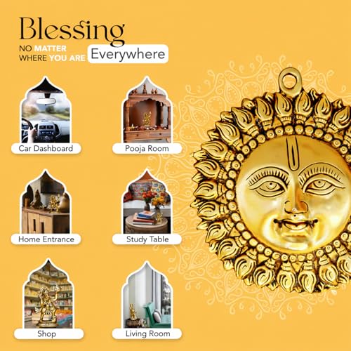 Image of Ekhasa 100% Pure Brass Sun for Vastu & Positivity (6.4 Inch) | Brass Metal Sun Idol Face Wall Hanging & Wall Decor | Surya Bhagavan Idol | Pital Surya Dev Wall Hanging Vastu for Main Door Entrance