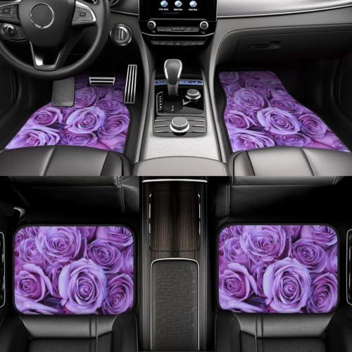 Alfombrillas de coche con rosas moradas juego de 4 piezas antideslizantes de neopreno 6