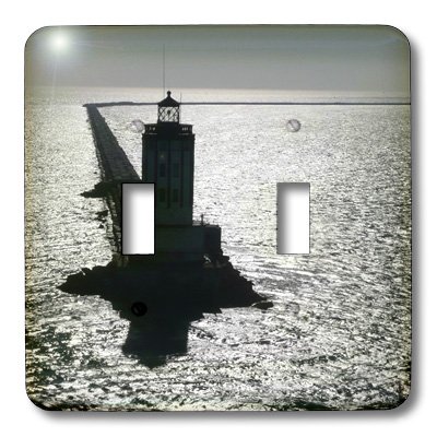 Plaque interrupteur double à bascule imprimée phare de Long Beach 3dRose