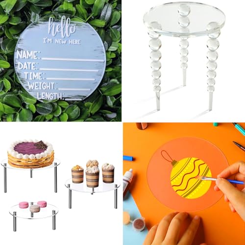 Image of 1 /8 inch Round Clear Acrylic Sheets, 9 Inch Diameter Transparent Circle Blanks, Round Plexiglass Disc, Circle Panel for Sign, DIY Project, Cake, Crafts, Table Top (2 Pieces)
