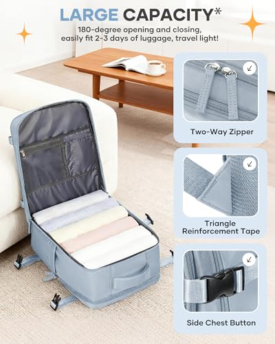 Image of coofay Travel Backpack Carry on Flight Approved Mochila De Viaje Carry on Backpack for Airplanes Spirit Airlines Personal Item Bag 18x14x8 Inches Travel Bag Traveling Backpack for Women Men Grey Blue