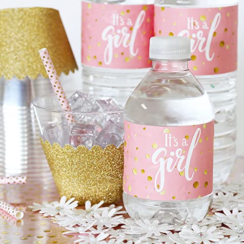 Pink And Gold It's A Girl Baby Shower Water Bottle Labels - 24 Stickers #TOP1