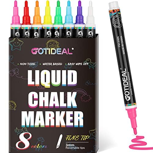GOTIDEAL Liquid Chalk Markers, Fine Tip 8 Colors