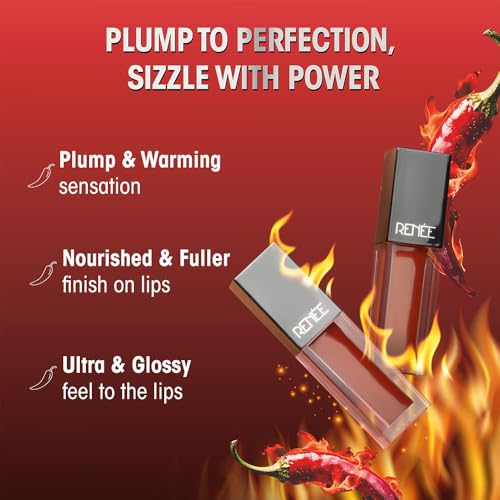 Image of RENEE Hot Sauce Plumping Lip Gloss - Cherry Chipotle, Ultra Glossy Finish, Lightweight & Nourishing, for Fuller Juicy Lips, Jojoba Oil, Sweet Almond Oil & Vitamin E Infused