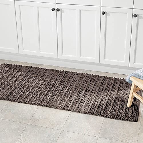 Mdesign Bathroom 3 Piece Rug Set - 100% Cotton, Water Absorbent Bath Mat Rugs For Bathroom Vanity, Master Or Guest Bathtub/Shower, Runner, Standard, Small, Braided Design - Set Of 3 - Chocolate Brown #TOP6