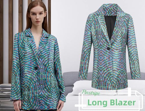 Women Casual Pinstripe Blazers Slim Work Fall Business Long Blazer Jackets Notch Lapel Office Suit Outerwear4