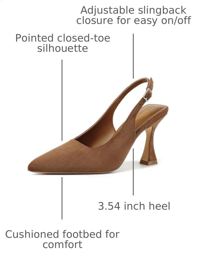 Image of Susanny Slingback Kitten Heels Elegant Dressy Pumps for Women Closed Pointy Toe Sexy Chunky High Heels Wedding Bride Prom Party Dress Shoes