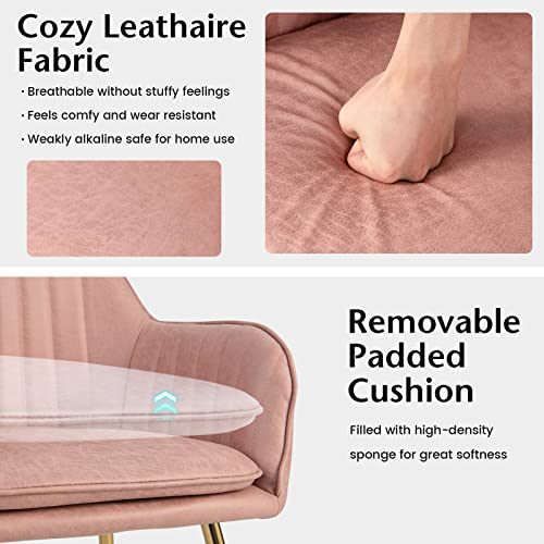 Kotek Upholstered Dining Chairs Set Of 2, Modern Accent Chair With Removable Cushion, Metal Legs, Leisure Arm Chairs Side Chairs For Living Room, Bedroom, Dining Room (Pink) #TOP4