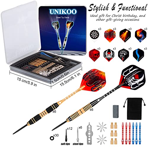 Unikoo Darts Metal Tip Set, 12 Pcs Professional Steel Tip Darts With Aluminum Shafts And Brass Barrels, 20/22 Grams Metal Darts With Detachable Tips, Extra Soft Dart Tips, Flights, Sharpener Tool Kit #TOP1