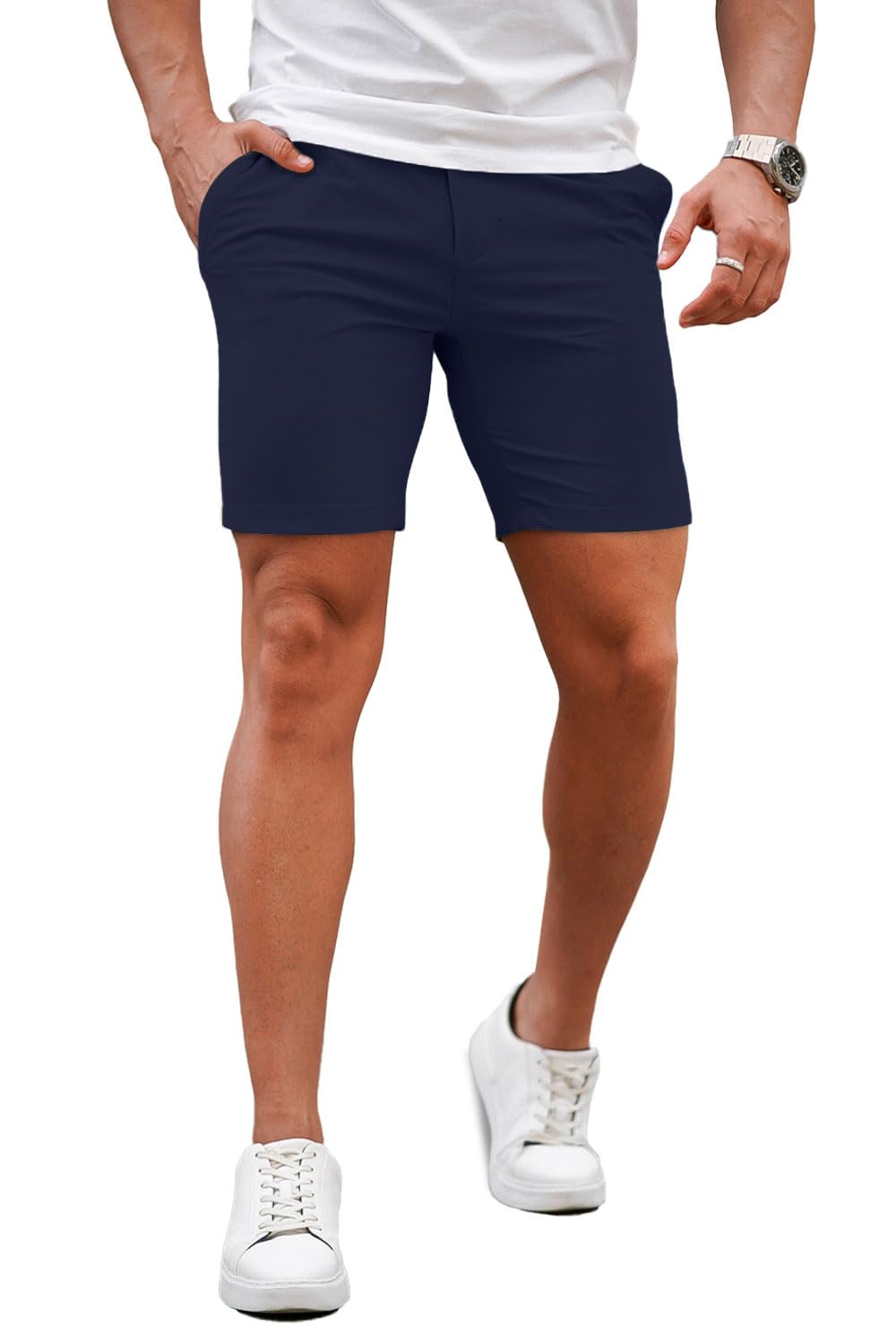 View 1 of ***BROKEN ZIPPER*** 
GINGTTO Mens Slim Fit Shorts Skinny Chino Short Tapered Leg Stretch (Dark Blue2,34)