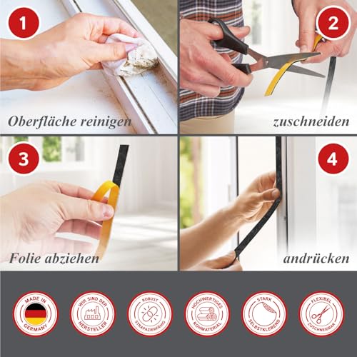 Filzband selbstklebend 5 mm breit, 1,5 mm dick, 5 m lang, schwarz, vielseitiger Filzstreifen - Ideal als Dichtungsband für Fenster und Türen