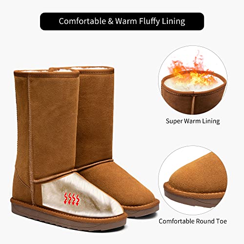 Jeossy Women's Winter Snow Boots, Warm Suede Fur Slip on Mid Calf Plush Fuzzy Tall Shoes3