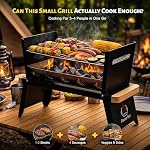 Nomad Grille de charbon portable – Pliage ultra-mince BBQ pour cuisiner en plein air, Camping & Voyages 304 Acier inoxydable, poignées en bois résistant à la chaleur, 3-sec Configuration, facile à transporter, prêt à servir 3-4