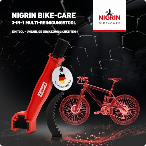 NIGRIN Bike Care Kettenreinigungsbürste 3in1, Multi-Reinigungstool, zum Reinigen von Ketten, Ritzel, Kettenschaltungen, einfach umsteckbar schwarz, rot 1 Stück