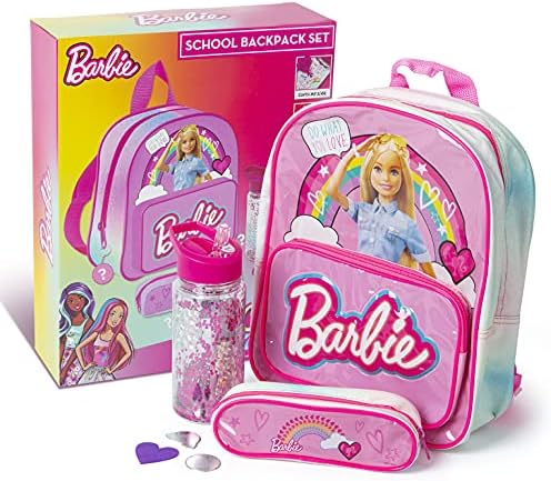 Barbie School Set Includes Backpack, Water Bottle, Pencil Case and Scratch Art - School Bags for Girls