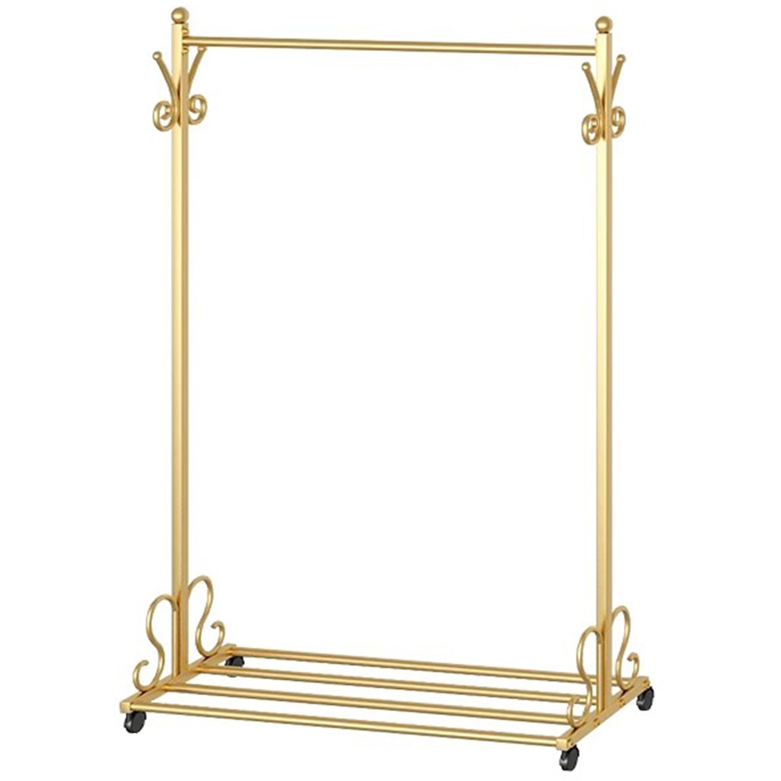 Aycdl Gold 3-In-1 Rolling Garment Rack With Hoo & Shelves Heavy-Du Clothes Hanr Nizer Portable Clothes Stand Adjustable Size 120X35x150cm Black,-80X35x150cm