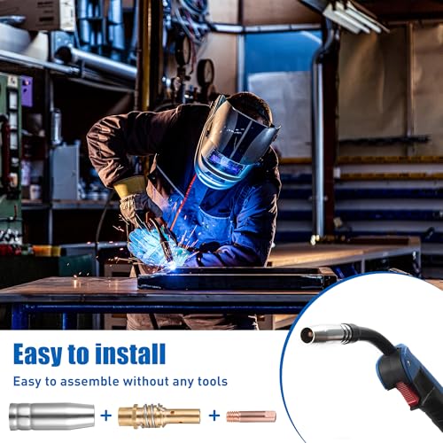 22 Stück Verschleißteile Set, Schutzgasschweißgerät Zubehör, mit 12 x Stromdüse M6 0,8mm,5 x Schweißdüsen,2 x Düsenstock,2 x Isolator,1 Schraubenschlüssel für MIG MAG Schweißbrenner MB15AK