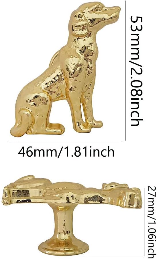 Cabinet Knobs, Vintage Decorative Metal Pet Dog Knobs Pulls Handles for Closet Door Drawer Cupboard, Antique Dresser Knobs Kitchen Home Hardware Furniture Handle Single Hole 4Pcs (Gold)