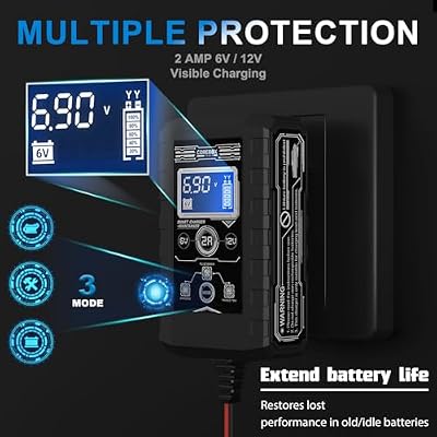 COREBOX Battery Charger 2-Amp 6V/12V Smart Trickle Charger for Car - Battery Maintainer Trickle Charger, and Automotive Battery Charger with Temperature Compensation for Car Truck Motorcycle