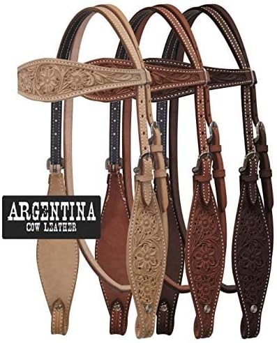 Showman Argentina Cow Leather Headstall w/Floral Tooling