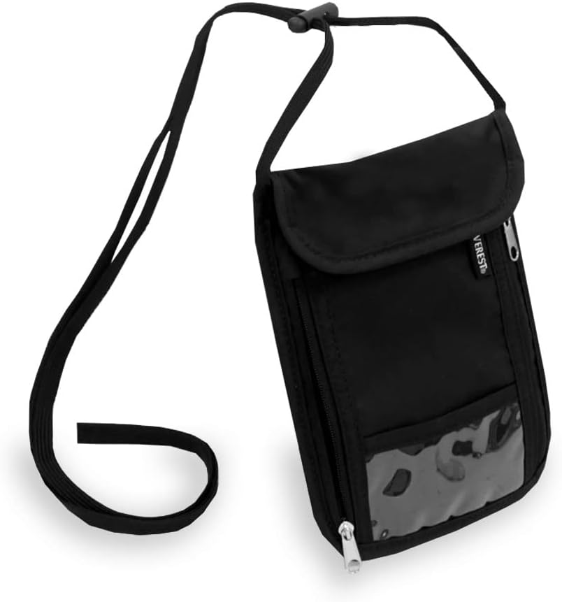 Everest Neck Pouch & Passport Holder with RFID, Black, 7.5 x 5.5 in