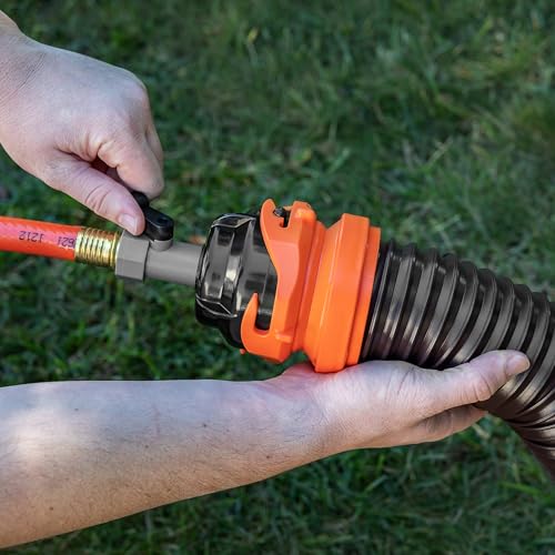 Camco RhinoFlex 10-Ft RV Clean-Out Gray/Black Water Hose with Rinser Cap | Features 4-Way Water Pressure Blaster & Water Shut-off Valve | Great for Cleaning Camper Black Water Tanks & More (22999) by Camco - Image 3