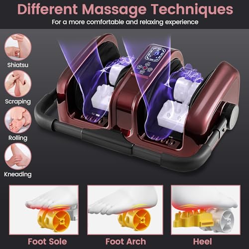 Image of Giantex Foot Massager with Heat and Remote Control, Calf Massager with 3 Massage Settings, Timer, Washable Cover, Adjustable Stand, Foot Massage Machine for Calf Arms Relax, Gift for Women Men (Red)