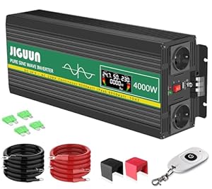 JIGUUN 4000W 8000W Wechselrichter Spannungswandler 24V auf 230V Reiner Sinus mit LCD-Anzeige, Drahtlose Fernsteuerung, 2 EU Steckdosen, 1 USB, Geeignet für Wohnmobil, Camper, LKW