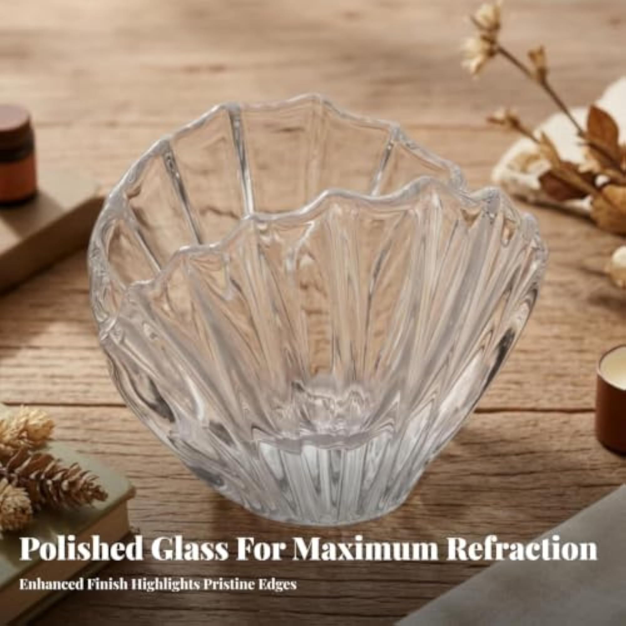 Clear Shell Candle Holder, Fluted Glass Design