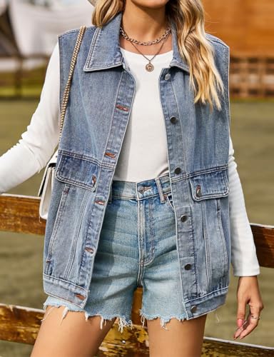 Women's Vintage Denim Vest Summer Trendy Casual Button Down Sleeveless Jean Jacket Waistcoat Vests2