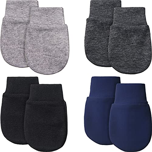 Image of 4 Pairs Newborn Baby Mittens Infant No Scratch Mittens Gloves 0-6 Months (Gray, Navy Blue, Black, Dark Gray)