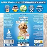 BluePet Mildes Hundeshampoo Gegen Juckreiz, Gerüche & Schmutz 200ml - Rückfettend & pH-Neutral - Für alle Hunderassen, Langhaar & Weißes Fell + Mit Aloe Vera & Jojobaöl