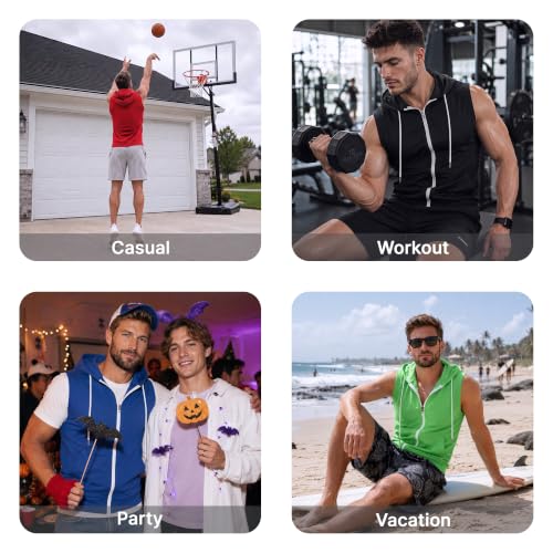 Image of Ohoo Mens Slim Fit Sleeveless Lightweight Zip Up Hooded Sweatshirt Vest Hoodie