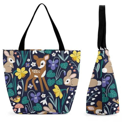 Sac à main pour femme lapins et cerfs mignons grand sac de shopping voyage