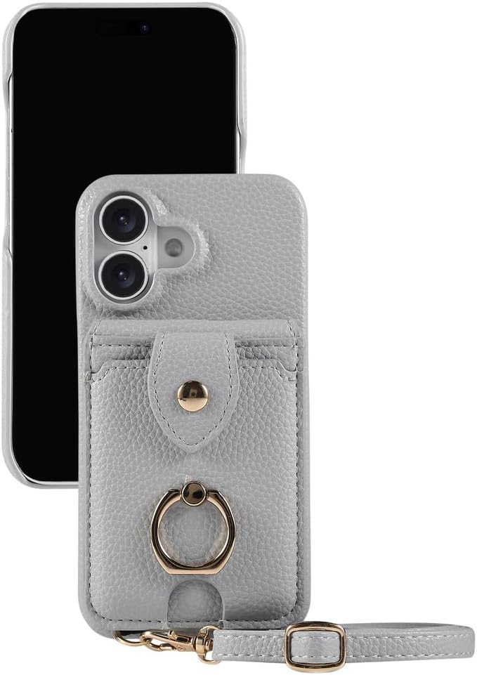 Crossbody Case for iPhone 17/17 Air/17 Pro/17 Pro Max, Stylish Wallet Leather Cover with Card Holder and Metal Ring Stand Case Purple