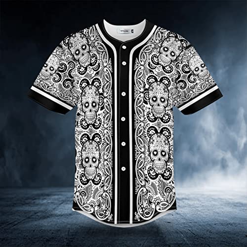 Camisa de béisbol con diseño calavera verde en 3D, manga corta y botones miniatura 5