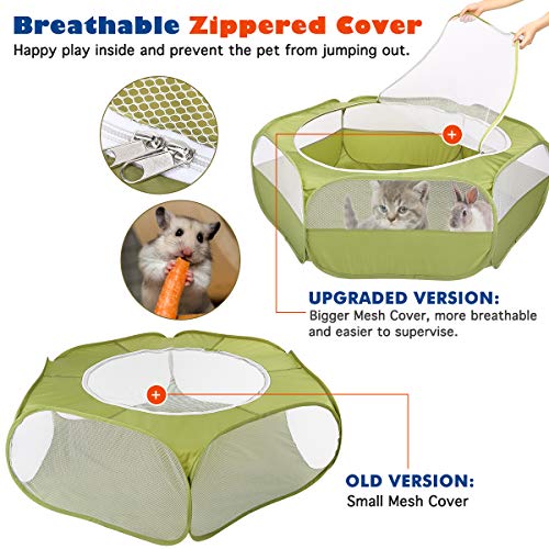 Vavopaw Small Animals Playpen, Waterproof Breathable Indoor Pet Cage Tent With Zipper Cover, Portable Outdoor Exercise Yard Fence For Kitten Hamster Bunny Squirrel Guinea Pig Hedgehog, Avocado Green #TOP4