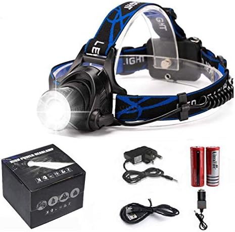 LED Headlight Torch 6000Lm Cree T6 Running Rechargeable Headlamp Head Light Lamp(2 x18650 Battery + UK Charger + Car Charger+ Rechargeable USB.)