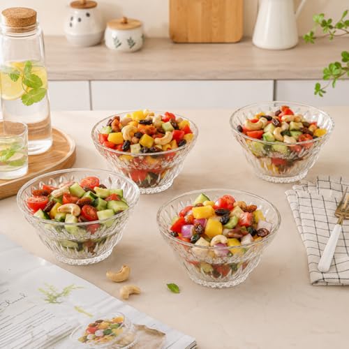 Image of WRINGO Glass Bowl for Kitchen Prep, Dessert, Dips, and Candy Dishes, Cake, Snack Bowl Set of 6 Or Nut Bowls, and Microwave Safe Clear Glass Bowls for Mixing, Storing Size 4.5 Inch (WR-03), 250 ml