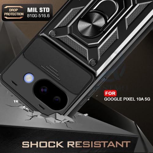 Image of AESTMO Tough Armor Google Pixel 10A 5G Bumper Back Case Cover | Ring Holder & Sliding Camera Shield Cover | 360 Degree Protection Back Case Cover for Google Pixel 10A 5G (Black)